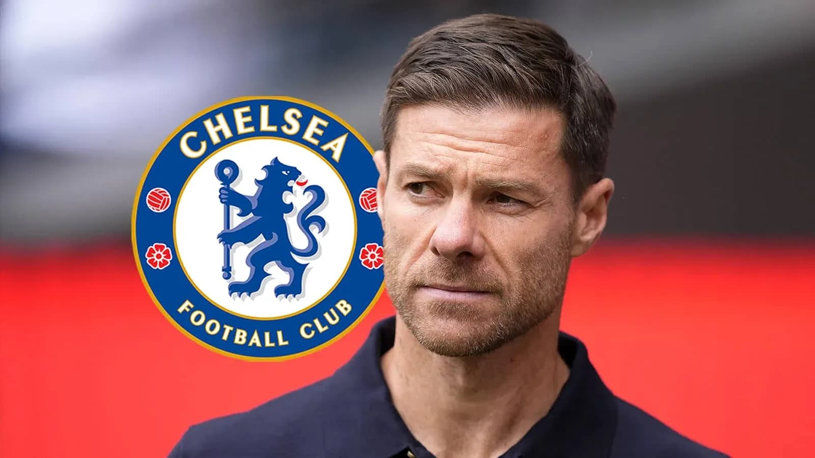 Coach in front of Chelsea FC logo backdrop