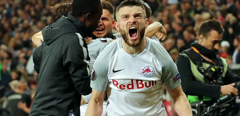 Player celebrating a goal for Red Bull Salzburg