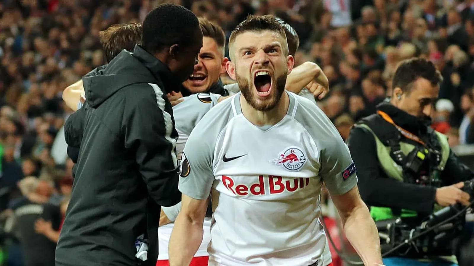 Player celebrating a goal for Red Bull Salzburg