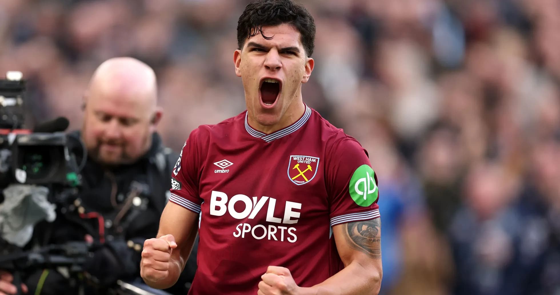 West Ham United player celebrating a goal passionately