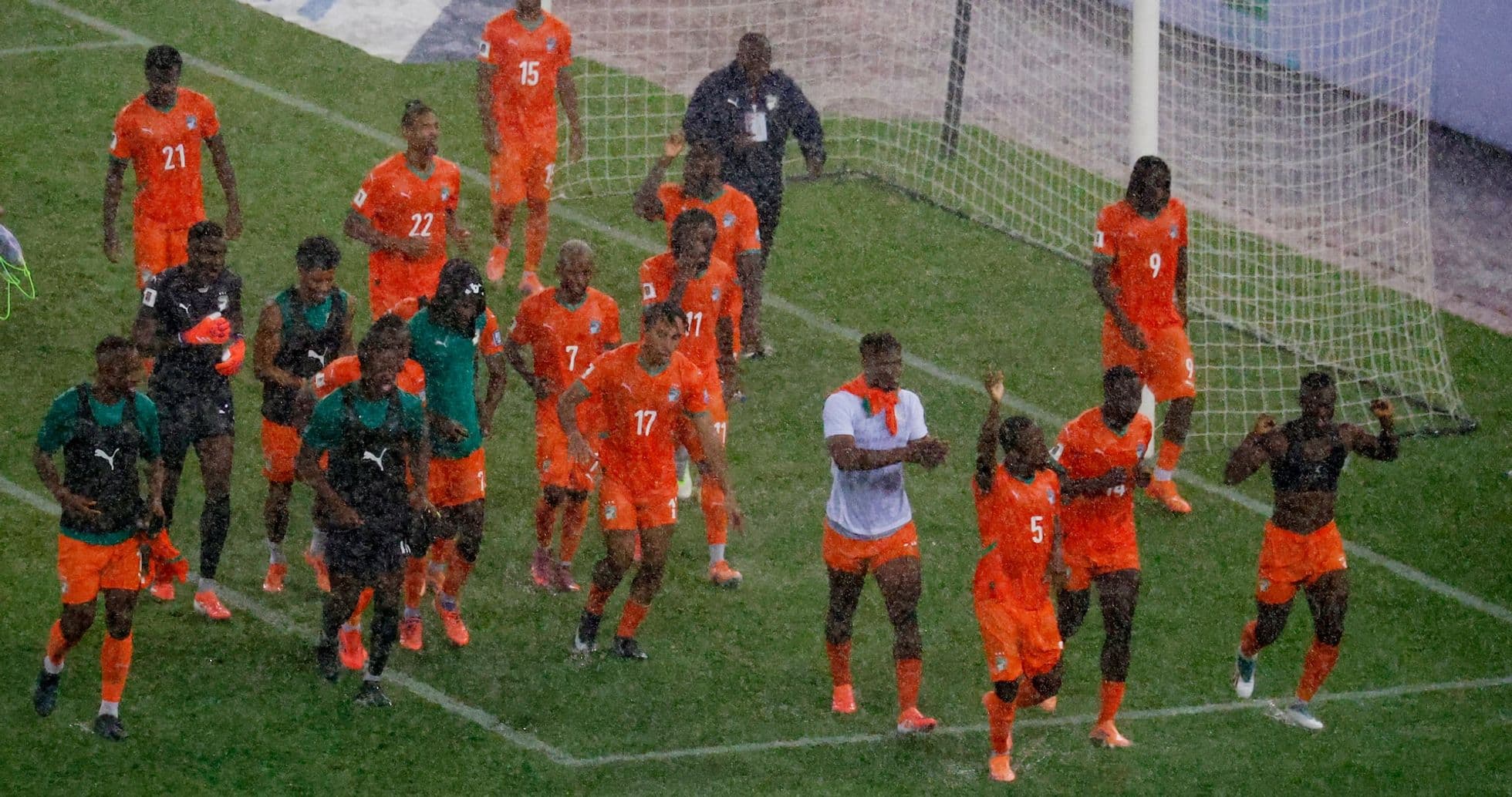 Ivory Coast players celebrating after match