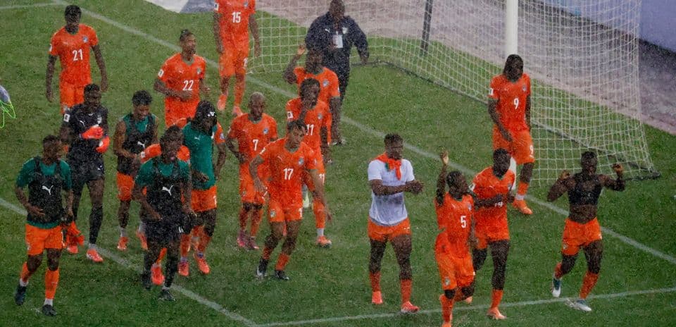 Ivory Coast players celebrating after match