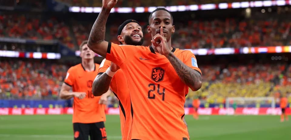 Dutch players celebrating a goal during the match