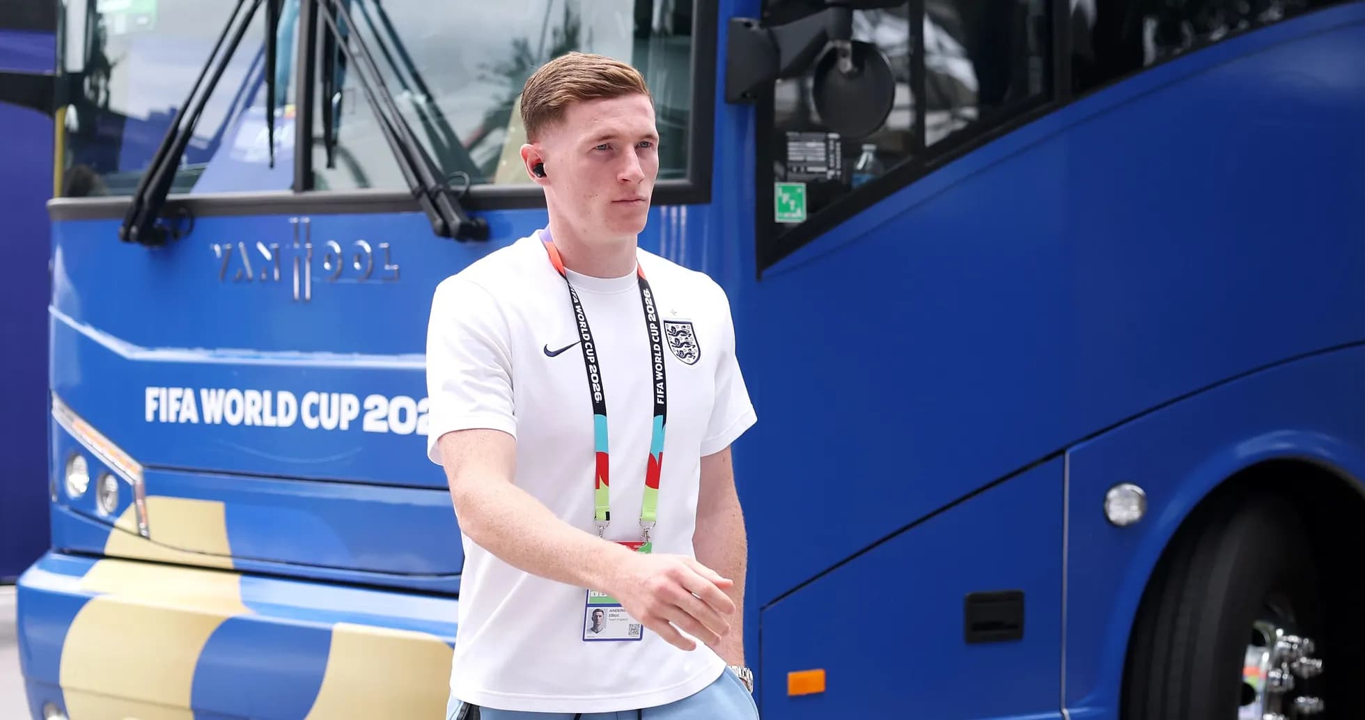 Player walking towards bus before FIFA World Cup match