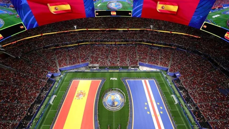 Spain and Cape Verde flags displayed in stadium