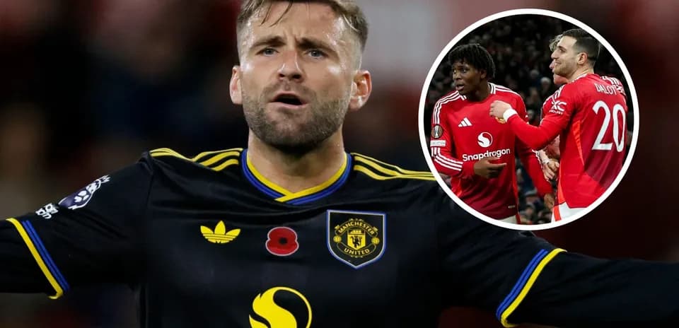 Luke Shaw gesturing during Manchester United match