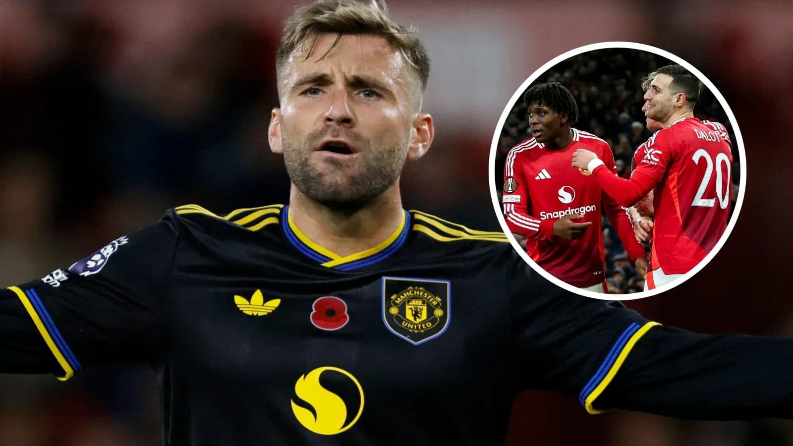 Luke Shaw gesturing during Manchester United match