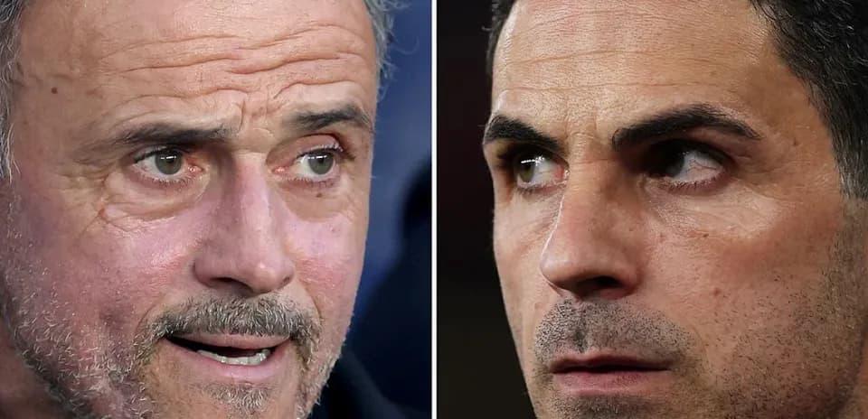 Coaches Luis Enrique and Mikel Arteta in profile