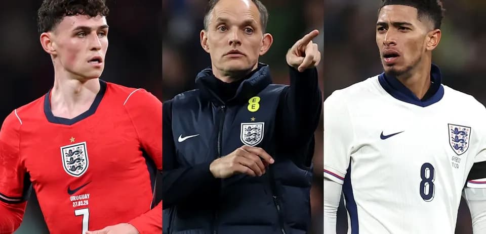 Three football players during a match for England