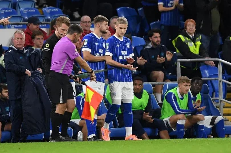 Substitution taking place during a football match
