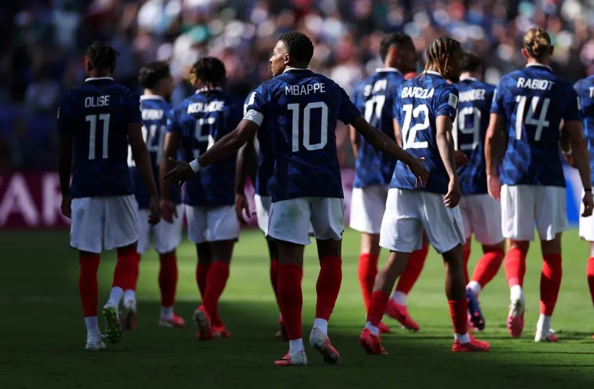 French team players walking on the pitch during match
