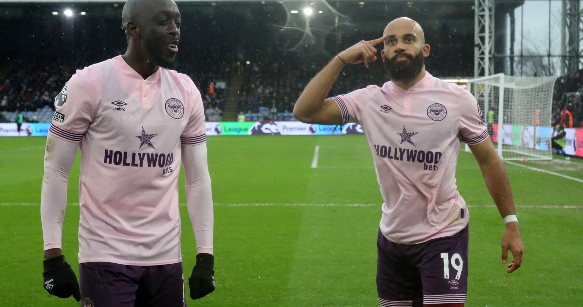 Brentford players celebrating during Premier League match