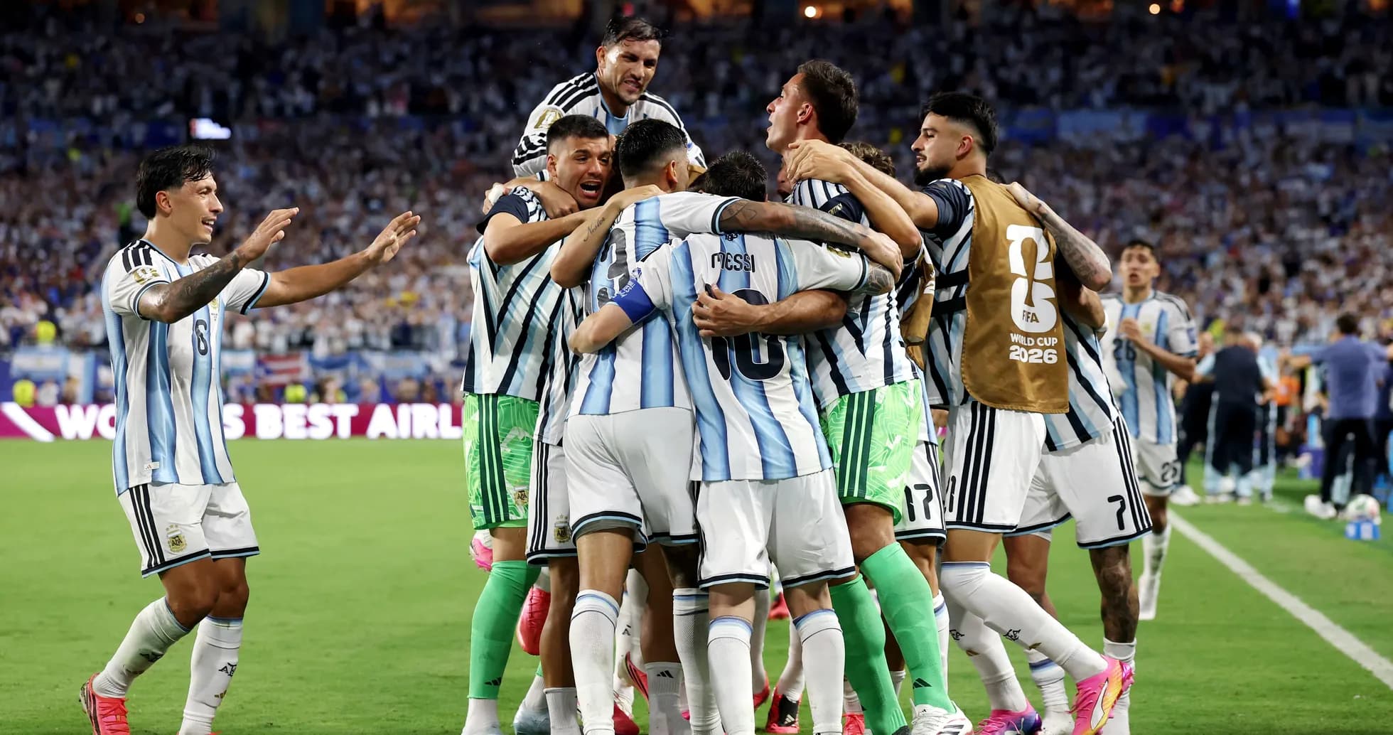 Argentina players celebrating a goal during match