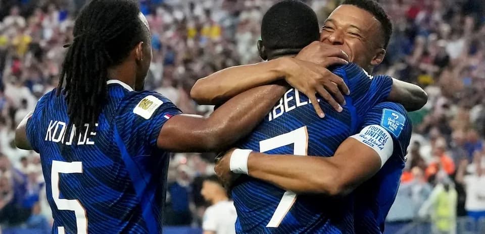 French players celebrating a goal during match