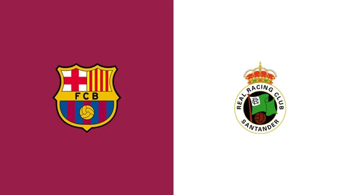 Logos of FC Barcelona and Racing Santander