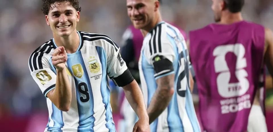 Argentinian player celebrating during match with teammates