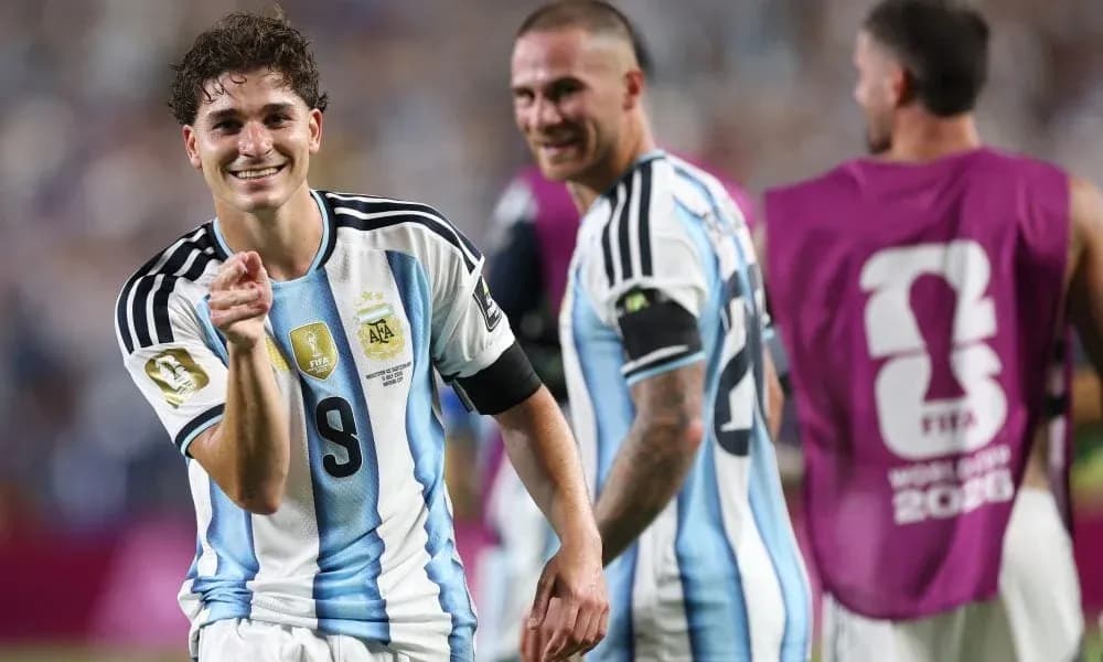 Argentinian player celebrating during match with teammates