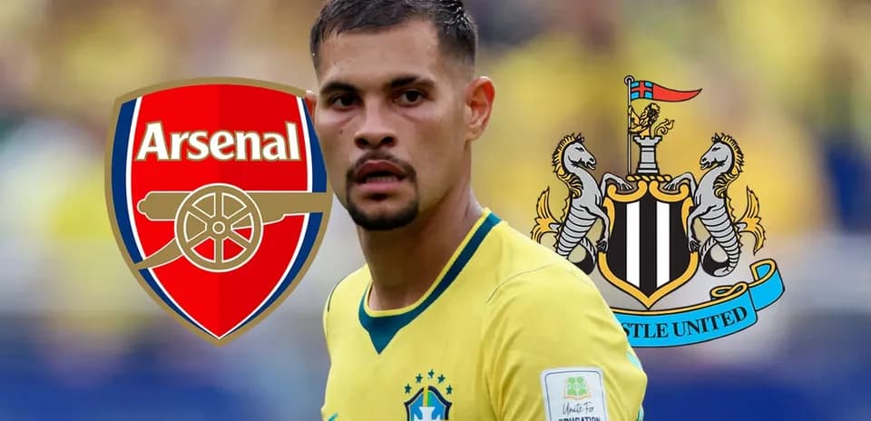 Player in Brazil kit with Arsenal and Newcastle logos