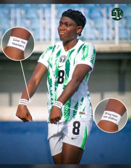 Player in Nigeria jersey showcasing protest wristbands