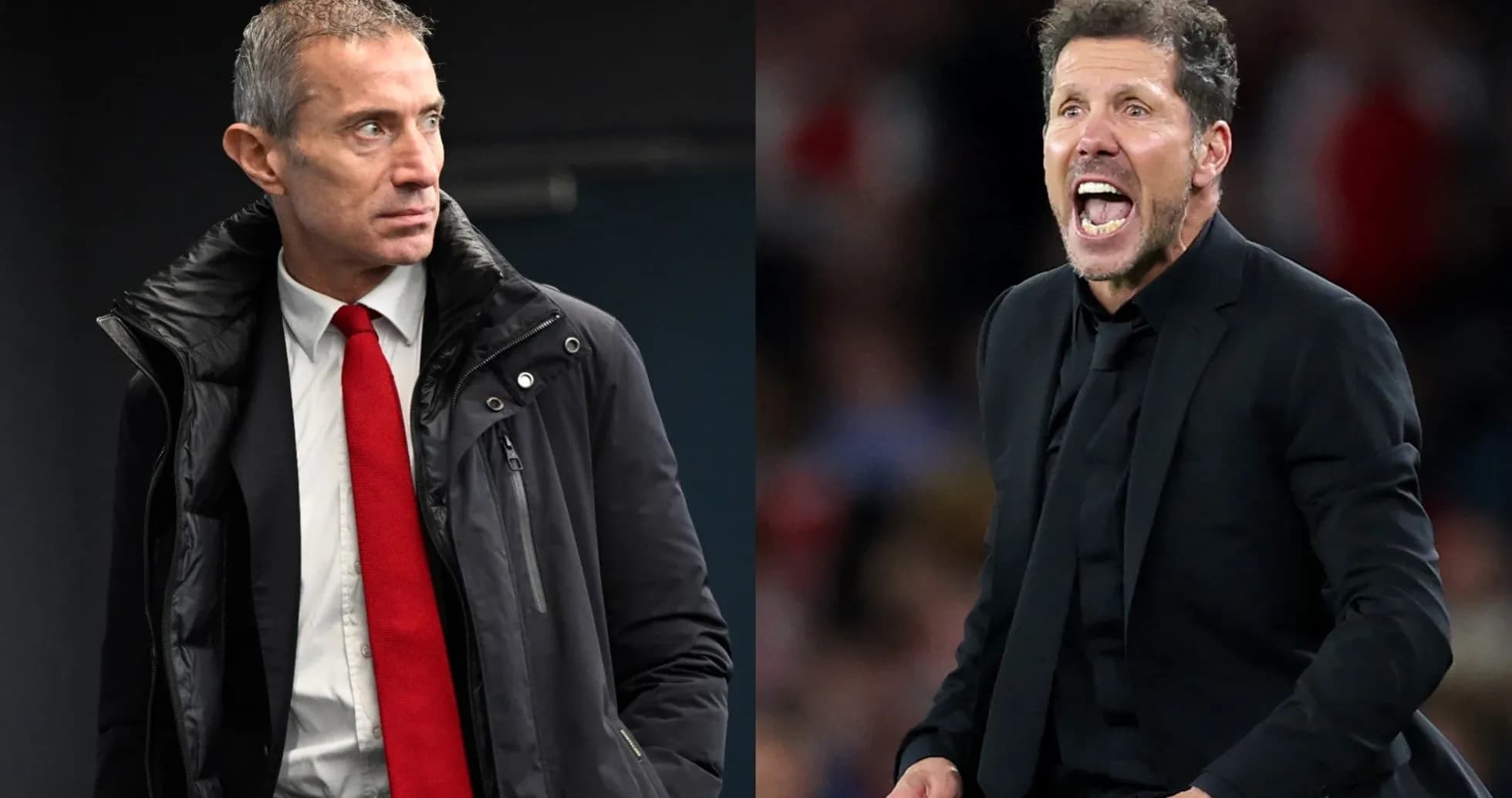 Two football managers on opposite sides of the field