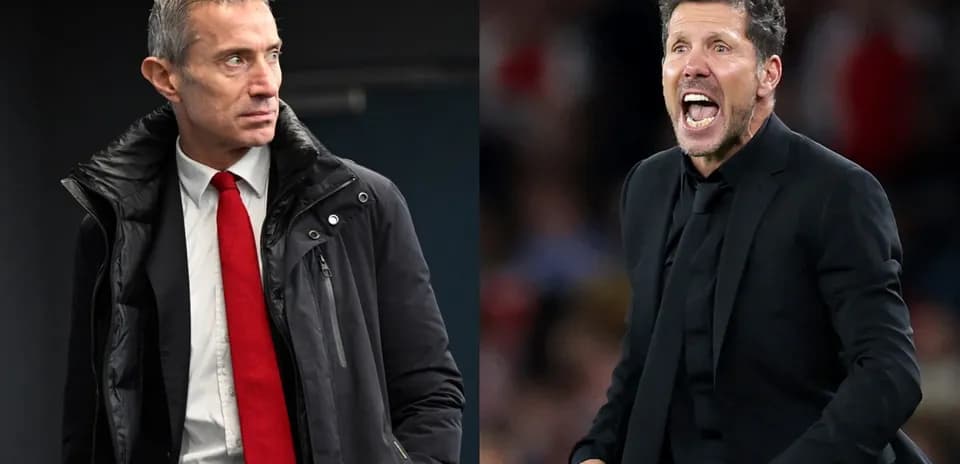 Two football managers on opposite sides of the field