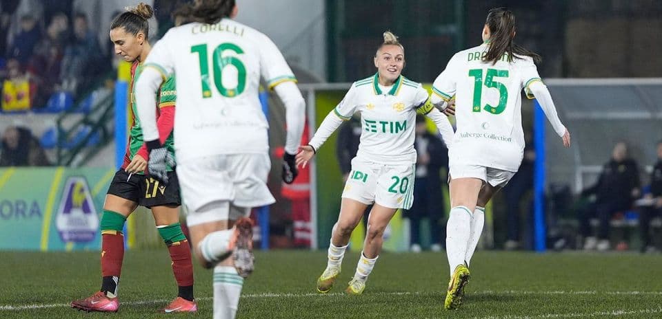 Roma women celebrating a goal during match