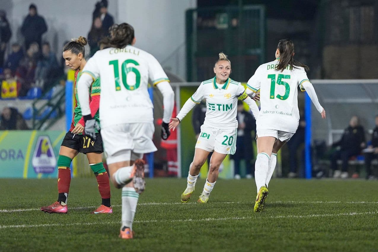 Roma women celebrating a goal during match