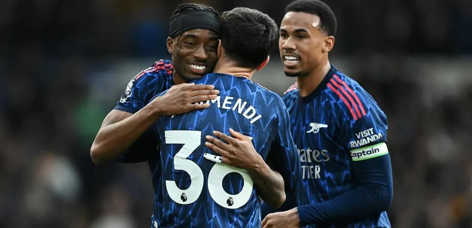Arsenal players celebrating a goal during match