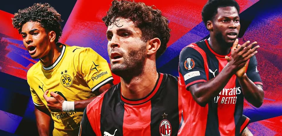 Three soccer players from different clubs in action