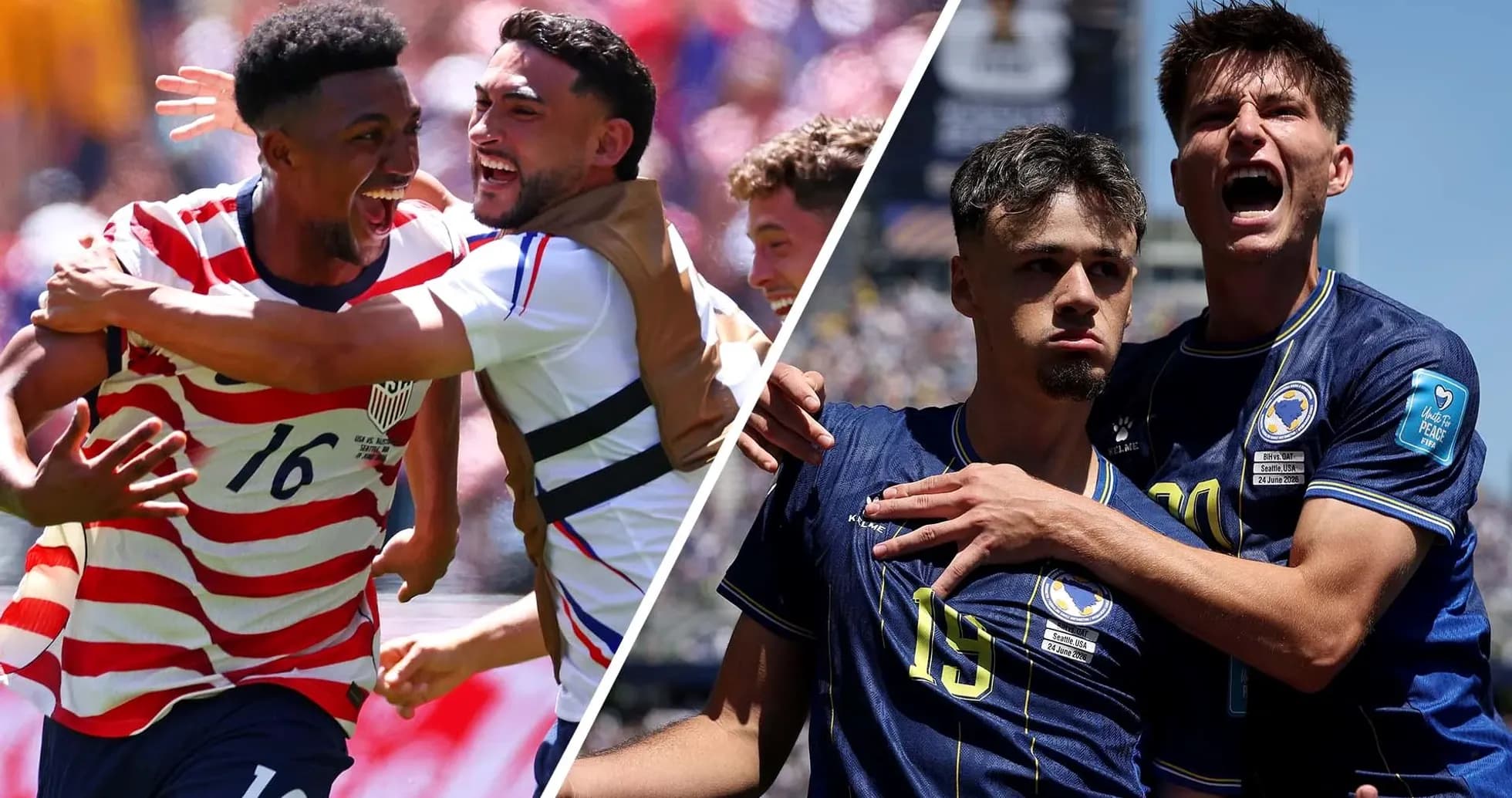 Players celebrating goals during USA vs Bosnia match