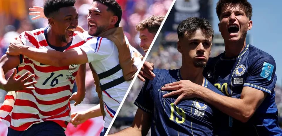 Players celebrating goals during USA vs Bosnia match