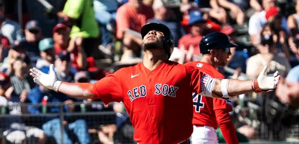 Red Sox player celebrating during spring training game