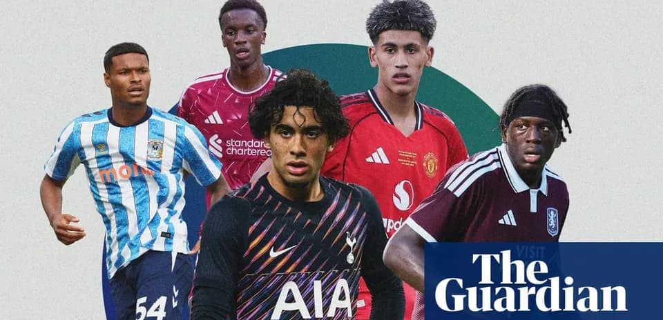 Five young football players in team kits