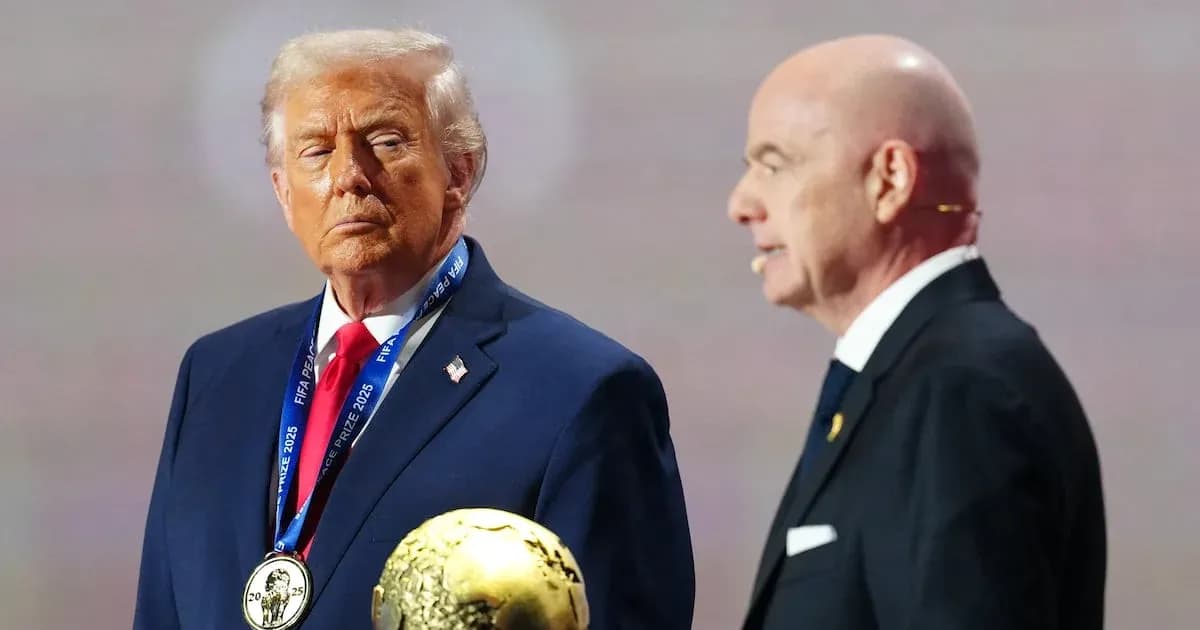 Donald Trump receiving award from FIFA president