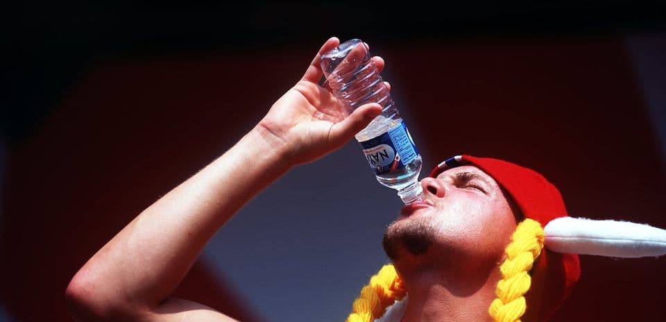 Fan drinking water at a sports event