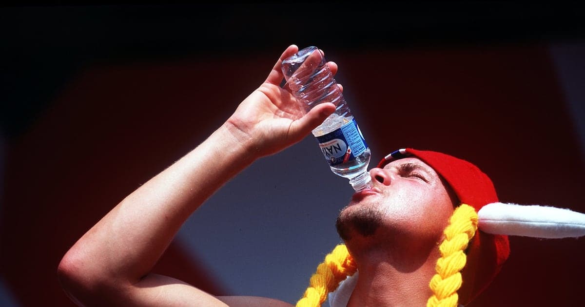 Fan drinking water at a sports event
