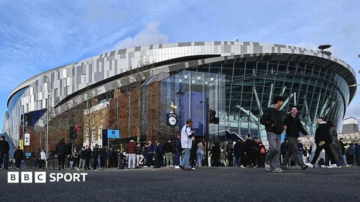 Fans gathering outside Tottenham Hotspur Stadium before match