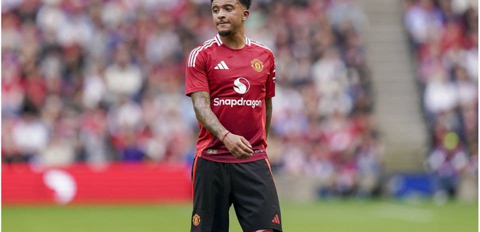 Jadon Sancho in Manchester United jersey during match