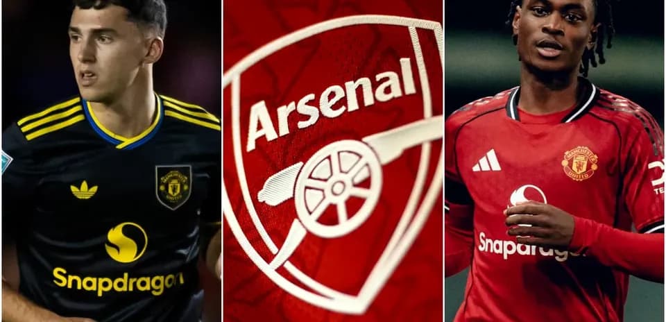Players in club jerseys and Arsenal logo