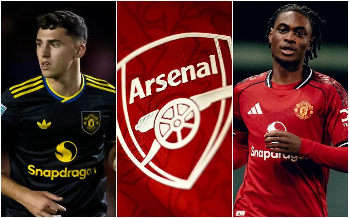 Players in club jerseys and Arsenal logo