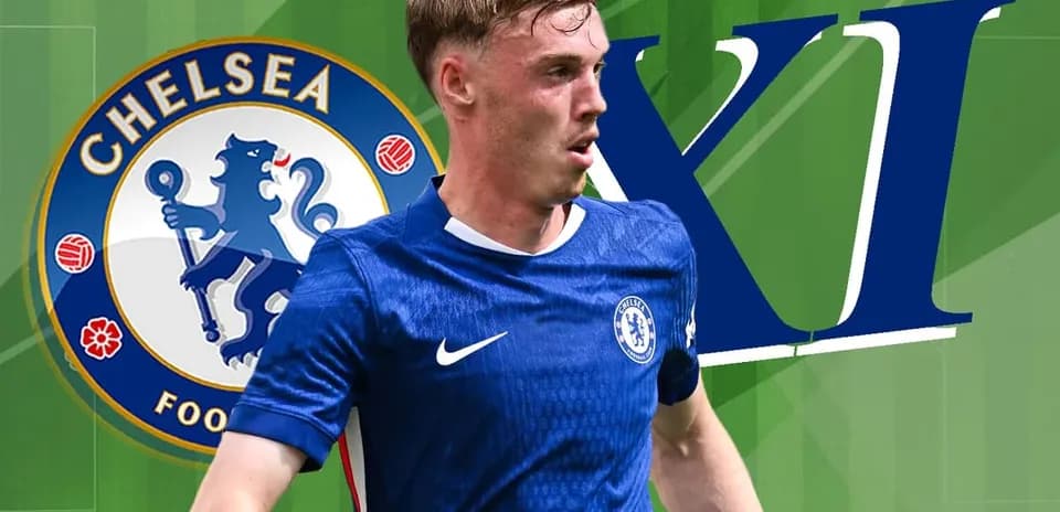 Chelsea player running with club logo in background