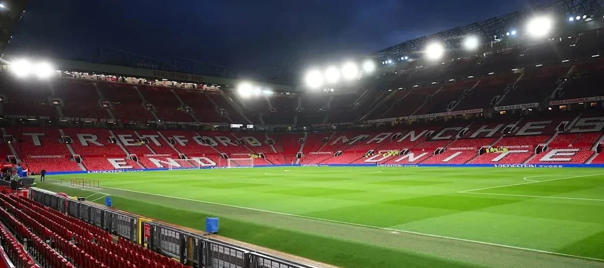 Old Trafford stadium with empty stands and pitch