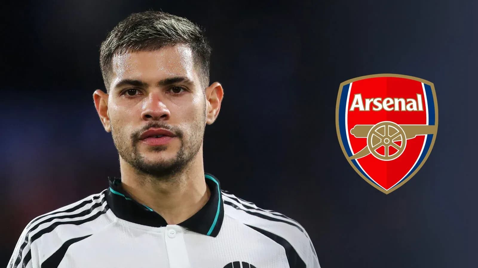 Player in jersey with Arsenal logo background