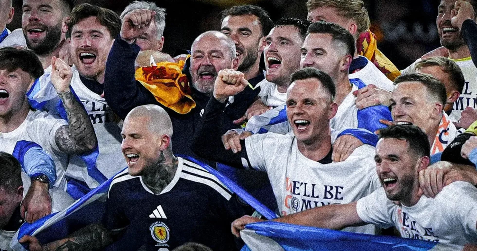 Team celebrating with shirts after a victory