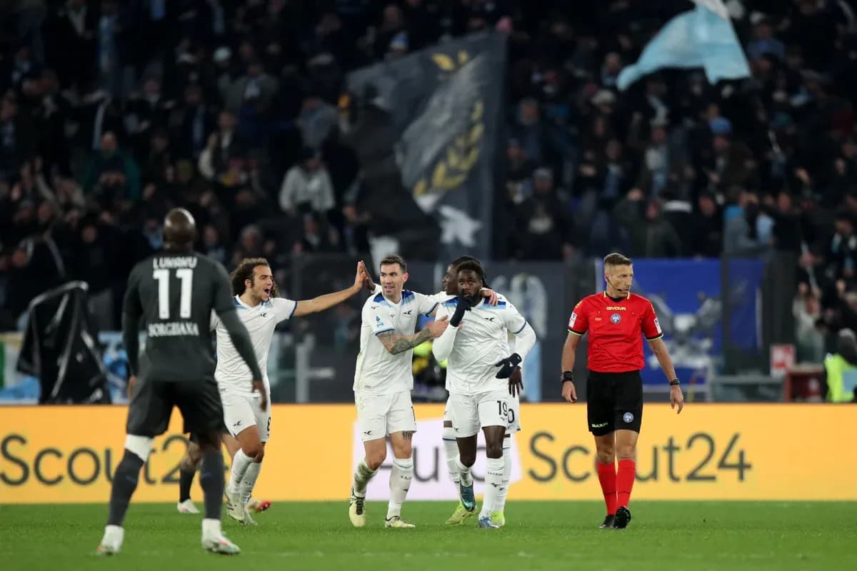 Lazio players celebrating during Serie A match