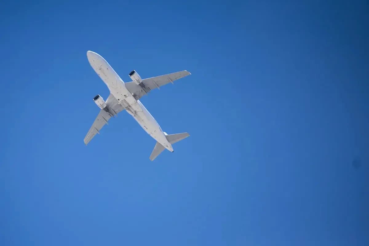 Airplane flying in clear blue sky