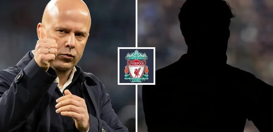 Manager gesturing with thumbs up beside Liverpool logo