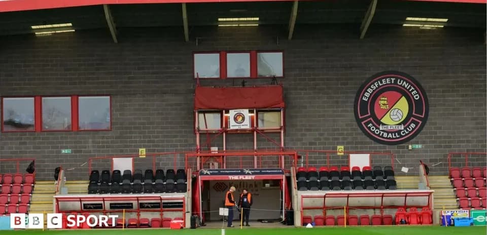 Ebbsfleet United stadium with staff members outside