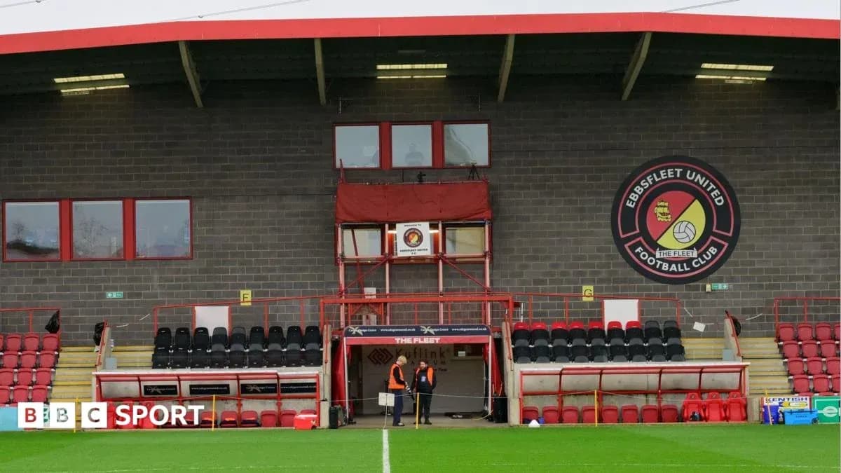 Ebbsfleet United stadium with staff members outside