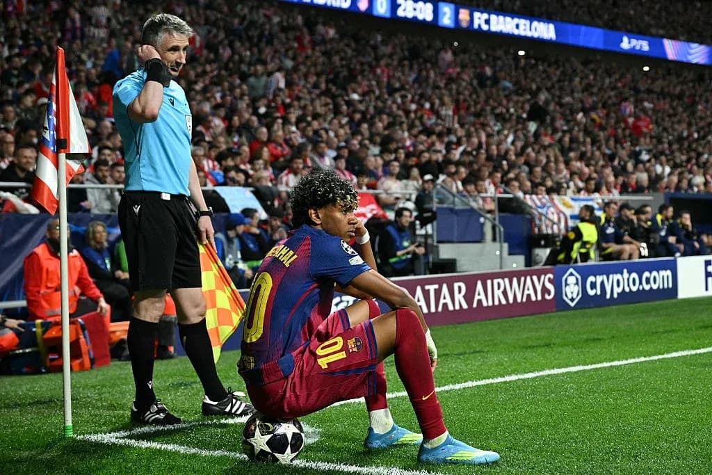 Barcelona player preparing for corner kick during match